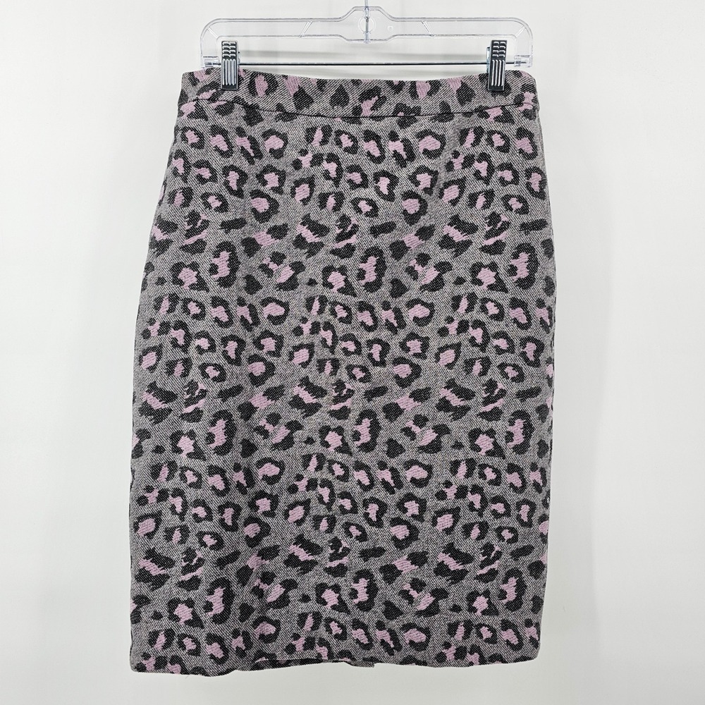 Talbots Pencil Skirt Womens 10 Pink Gray Leopard Animal Print Wool Blend NWT